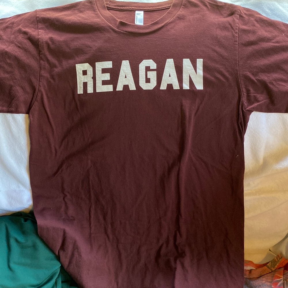 American Apparel Tee MEDIUM Burgundy with Reagan across the front